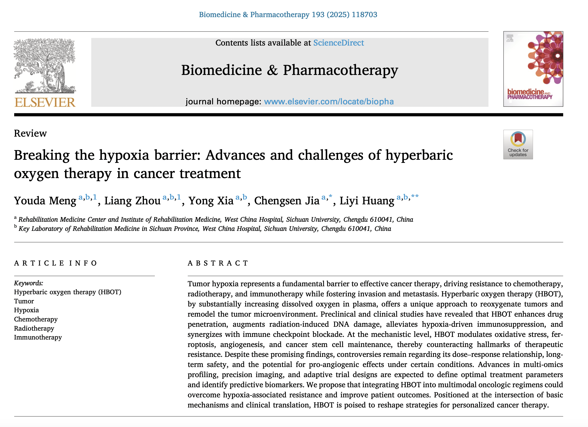 Hyperbaric Oxygen Cancer